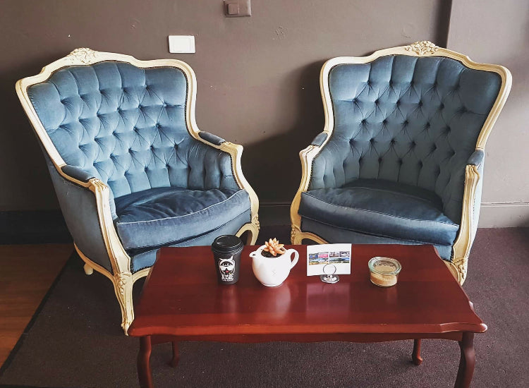 Blue arm chairs
